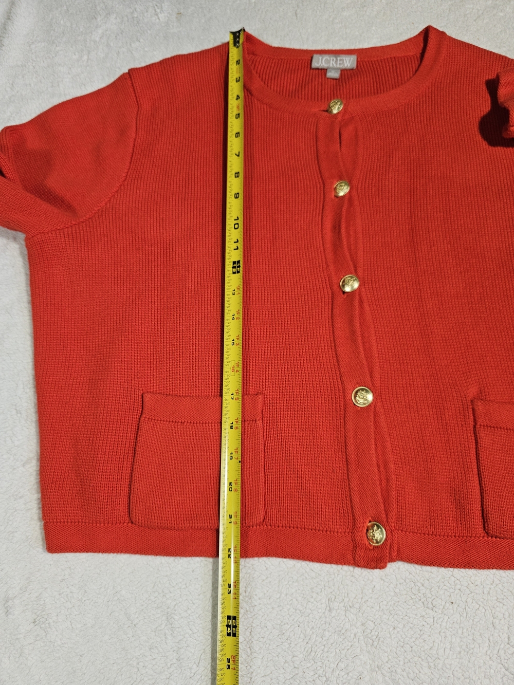 J. Crew Red Cropped Crewneck Cardigan with Gold Buttons. - Picture 13 of 13